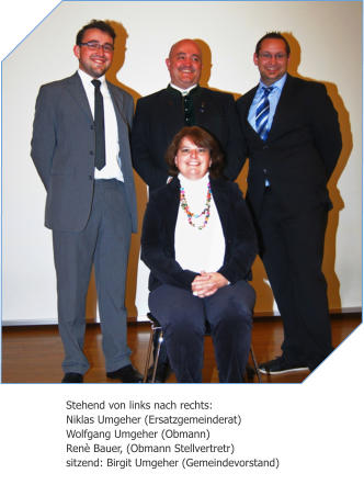 Stehend von links nach rechts: Niklas Umgeher (Ersatzgemeinderat) Wolfgang Umgeher (Obmann) Ren Bauer, (Obmann Stellvertretr) sitzend: Birgit Umgeher (Gemeindevorstand)